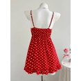thumbnail image 2 of Red Polka Dot Ruffle Hem Tie-Front Spaghetti Strap Cami Mini Dress, 2 of 6