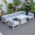thumbnail image 3 of LeisureMod Chelsea Modern 7-Piece Outdoor Patio Conversation Set & 44" Propane Fire Pit Table in Weathered Grey Aluminum with Light Grey Cushions, 3 of 18
