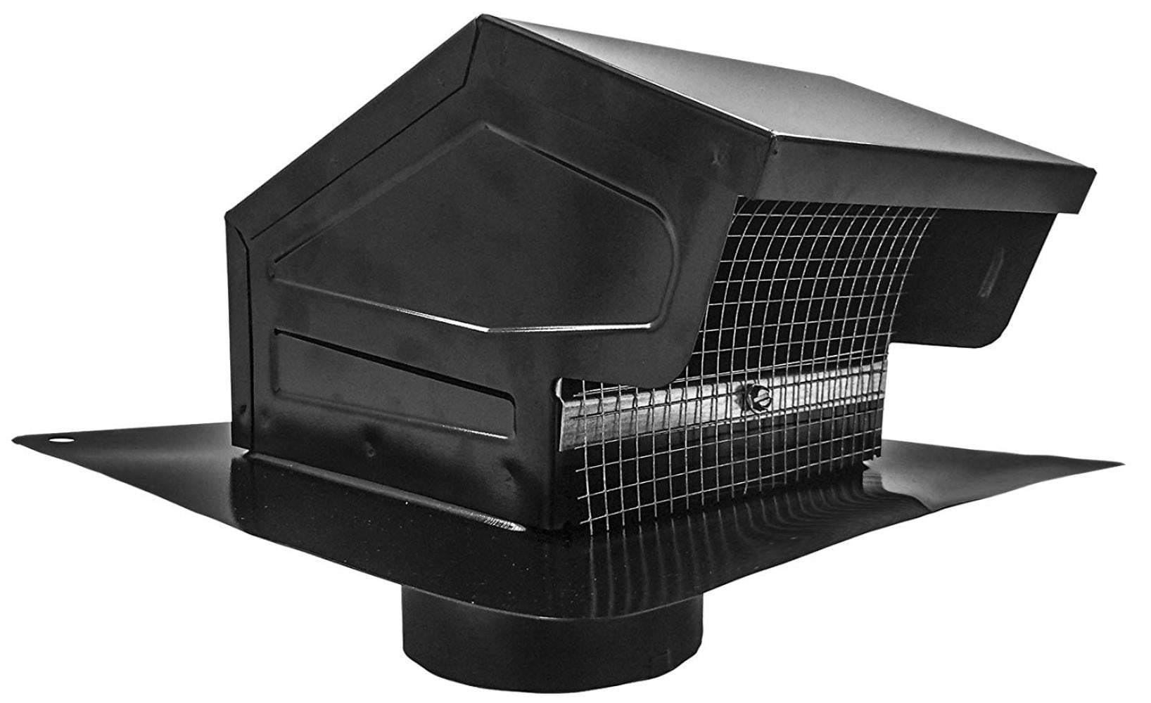4 in Galvanized Flush Roof Cap in Black with Removable Screen Backdraft