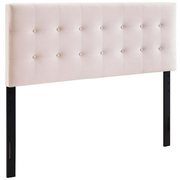 Pemberly Row Modern Fabric Biscuit Tufted Velvet Queen Headboard in Pink