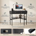 thumbnail image 3 of Demi Bonn Triangle Corner Desk with Charging Station with 2 Drawers and Storage Shelf, Small Home Office Desk Study Writing Table, Black, 3 of 6