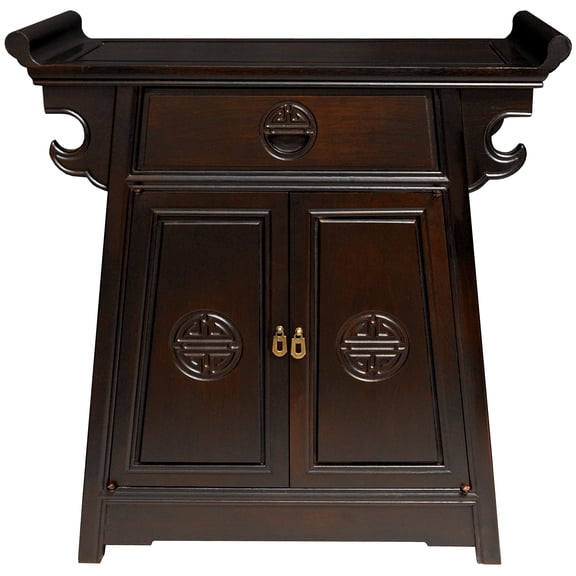 Oriental Furniture Rosewood Winged Altar Cabinet, Brown