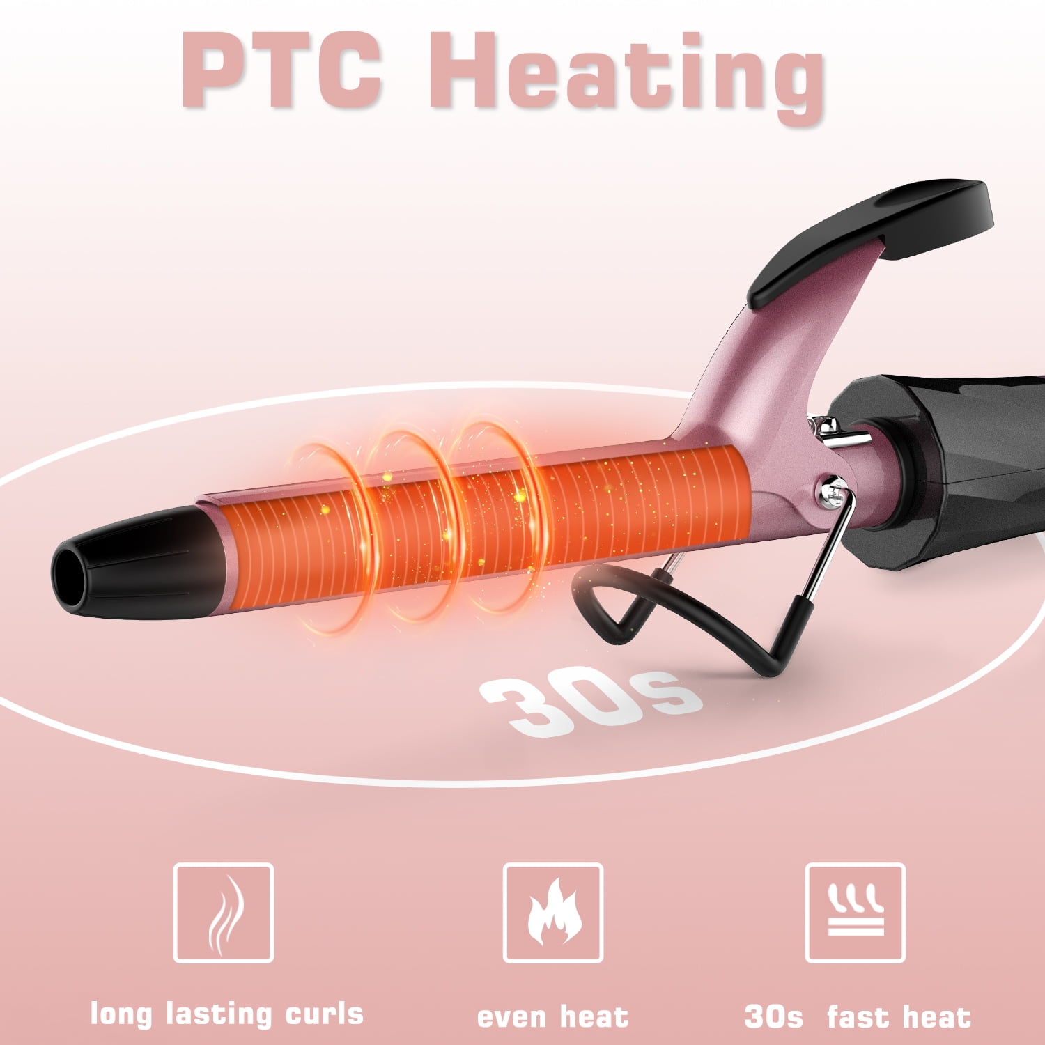 3/4 Inch Curling Iron for Short Hair, Dual Voltage Hair Curling Iron Ceramic,Professiona Curling Wand Tourmaline(Rose Gold)