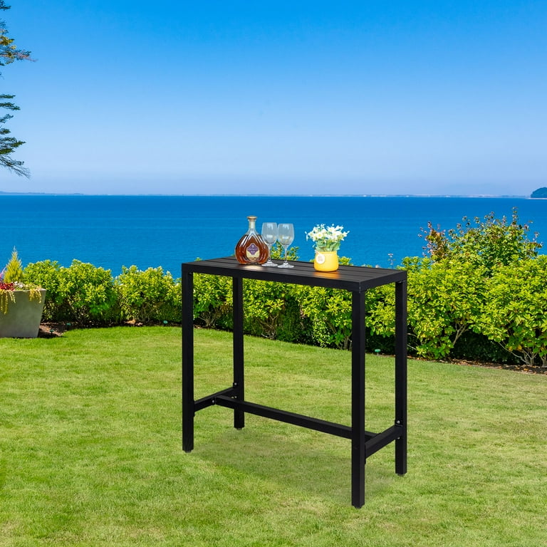 UBesGoo Outdoor Iron Bar Table 40 Rectangle Patio Counter Height Console Table Metal Console Table for Grill Black
