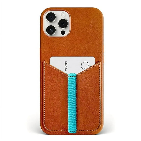 Leather Single Pocket Wallet Case for iPhone 15 Pro Tan
