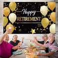 thumbnail image 2 of Happy Retirement Party Decorations, Oversized Fabric Black and Gold Happy Retirement Logo Banner Photo Booth Background with String for Retirement Party Favors, 70.8 x 43.3 inches, 2 of 5