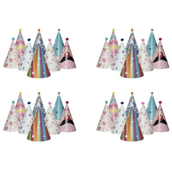 32Pcs Paper Gold Foil Happy Birthday Party Cone Hats for Adults and Kids Party Decoration,32 * Birthday hat,Color mixing