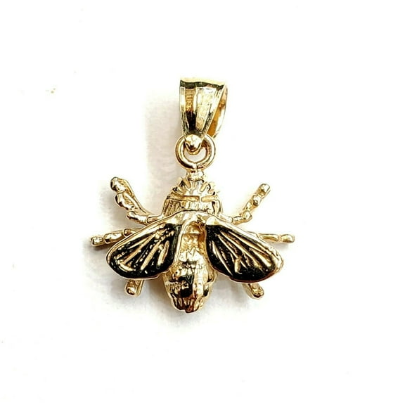 14k yellow Gold solid honey bee 3D Pendant charm gift fine jewelry 1.5g