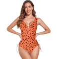 thumbnail image 1 of black Traje de baño de una pieza con cuello en V para mujer Bikini con cordones y volantes Traje de baño de una pieza sin espalda con volantes - Naranja, 1 of 2