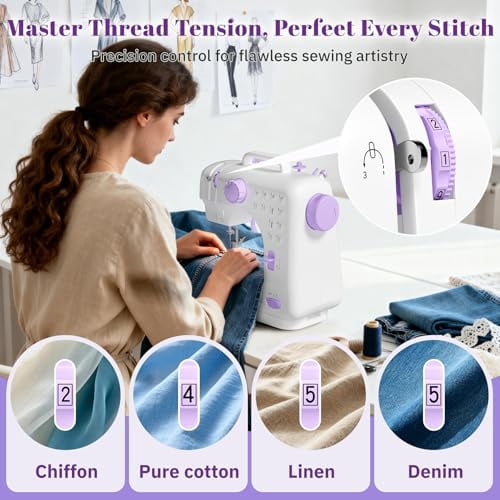 Beginner Sewing Machine,12 Built-in Stitches with Foot Pedal,2-Speed Control,Portable Mini Sewing Machine for Home Travel Use & Sewing Enthusiasts (purple)