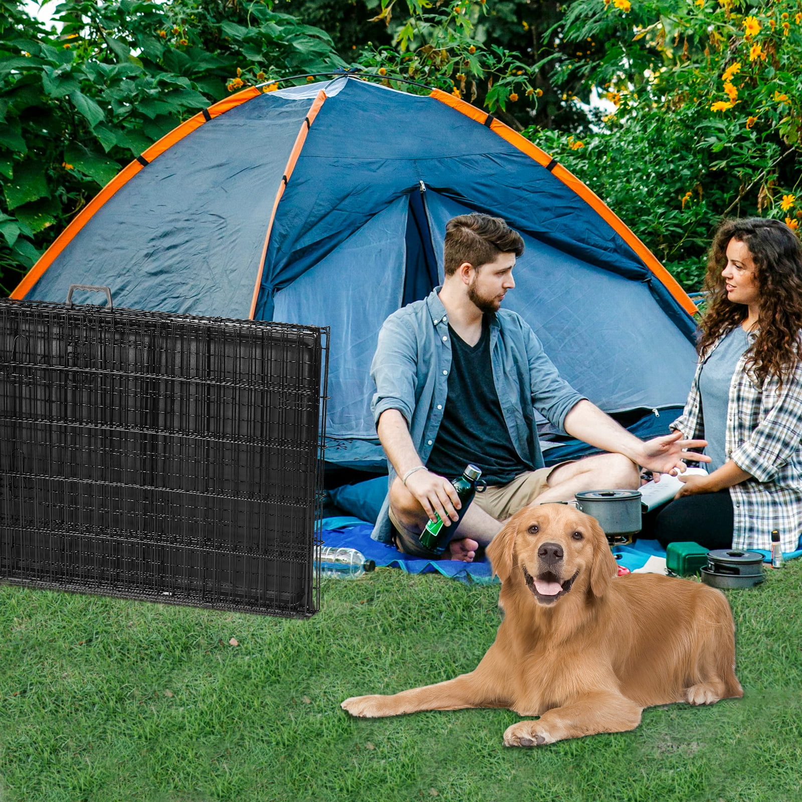 Dog Crate, 36 Inch Small Wire Kennel with Divider Panel, Metal Cages with Double Door, Leak-Proof Pan Tray, Folding Portable for Indoor Outdoor Travel