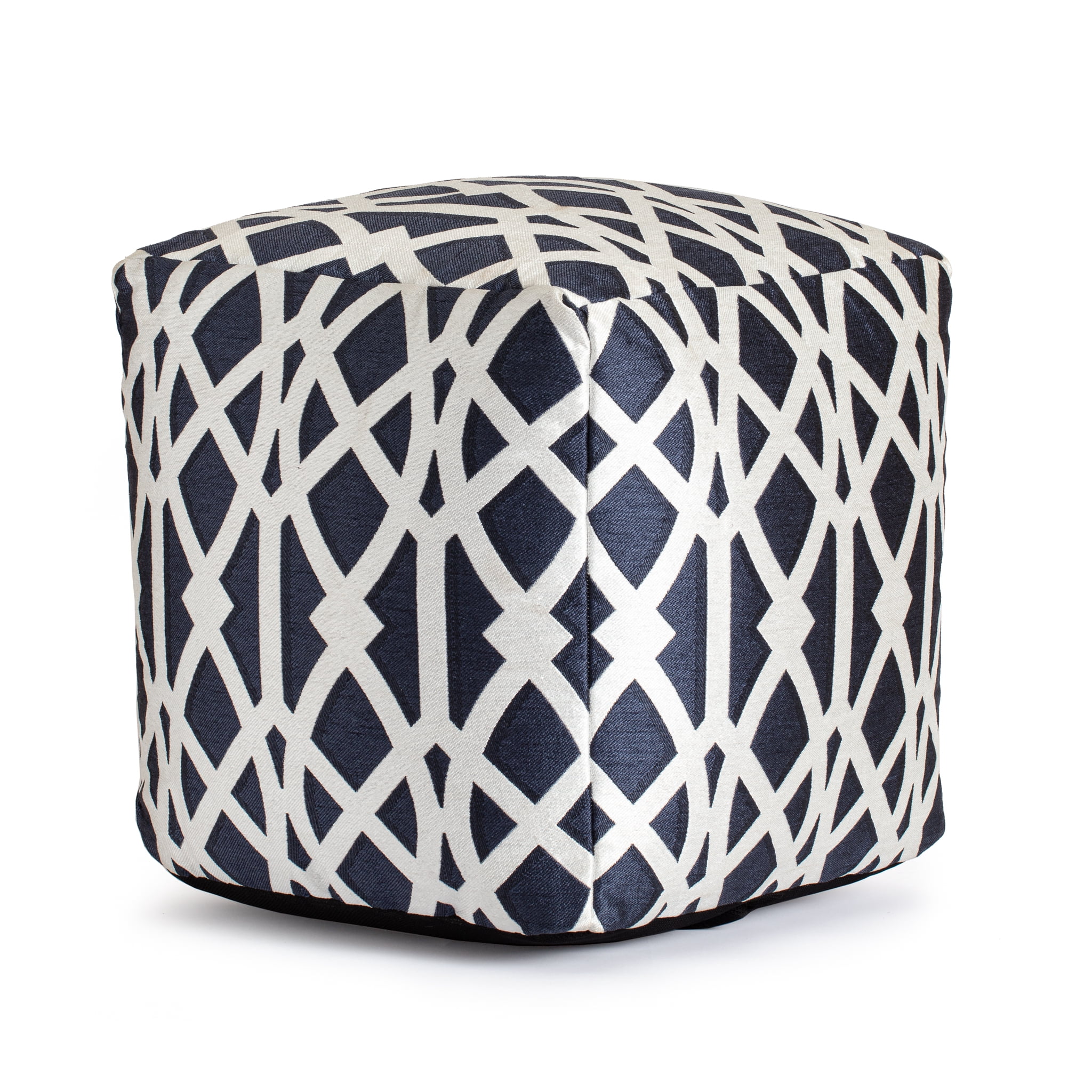 Sark Blue 18" x 18" x 18" Blue & Ivory Pouf