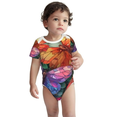 

Kdxio Colorful Butterfly Cluster Pattern Unisex Baby Cotton Short Sleeve Bodysuits-18 Months