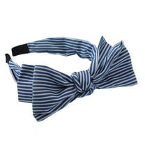 Unique Bargains 1 Pcs Double Bow Knot Headband Fashion Hairband for Women Deep Blue Stripe Pattern 1.34 Inch Wide