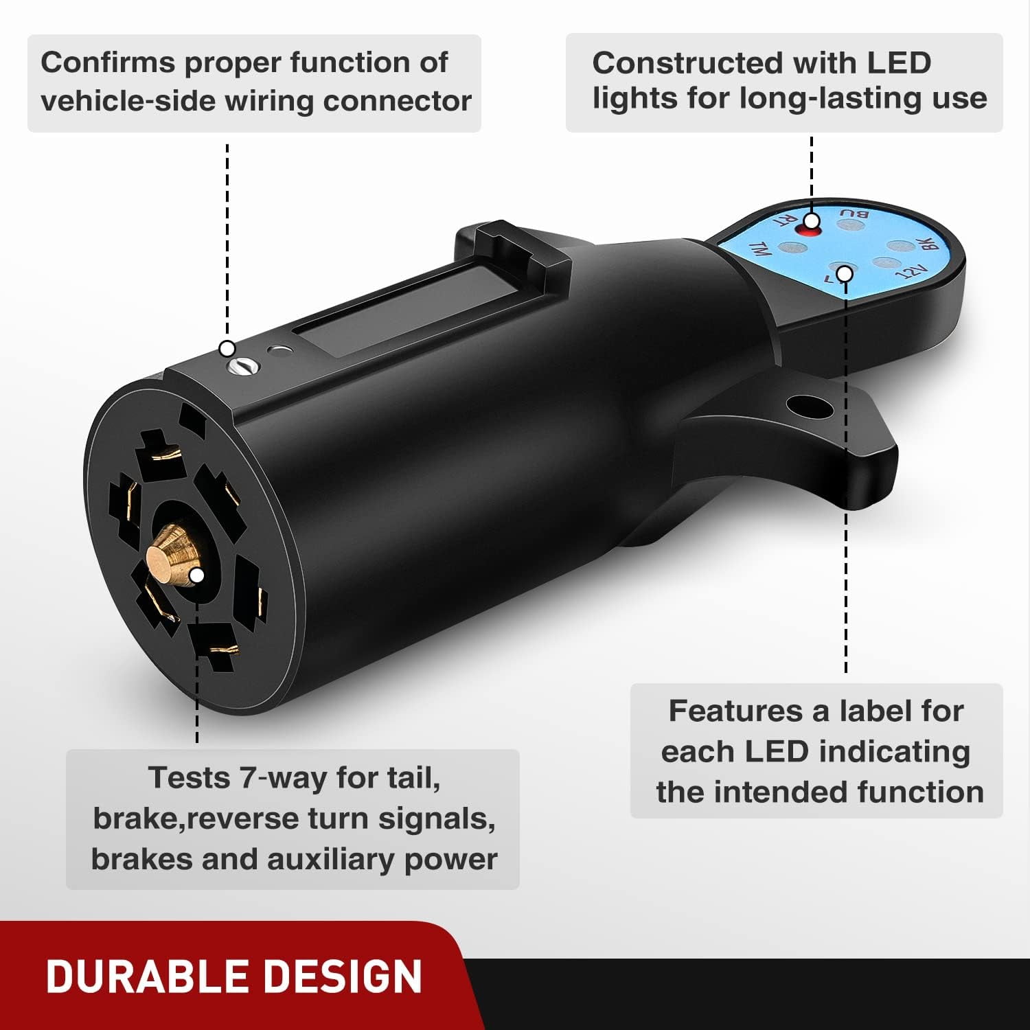 Nilight 12 V LED 7 Way Blade Trailer Connector Tester