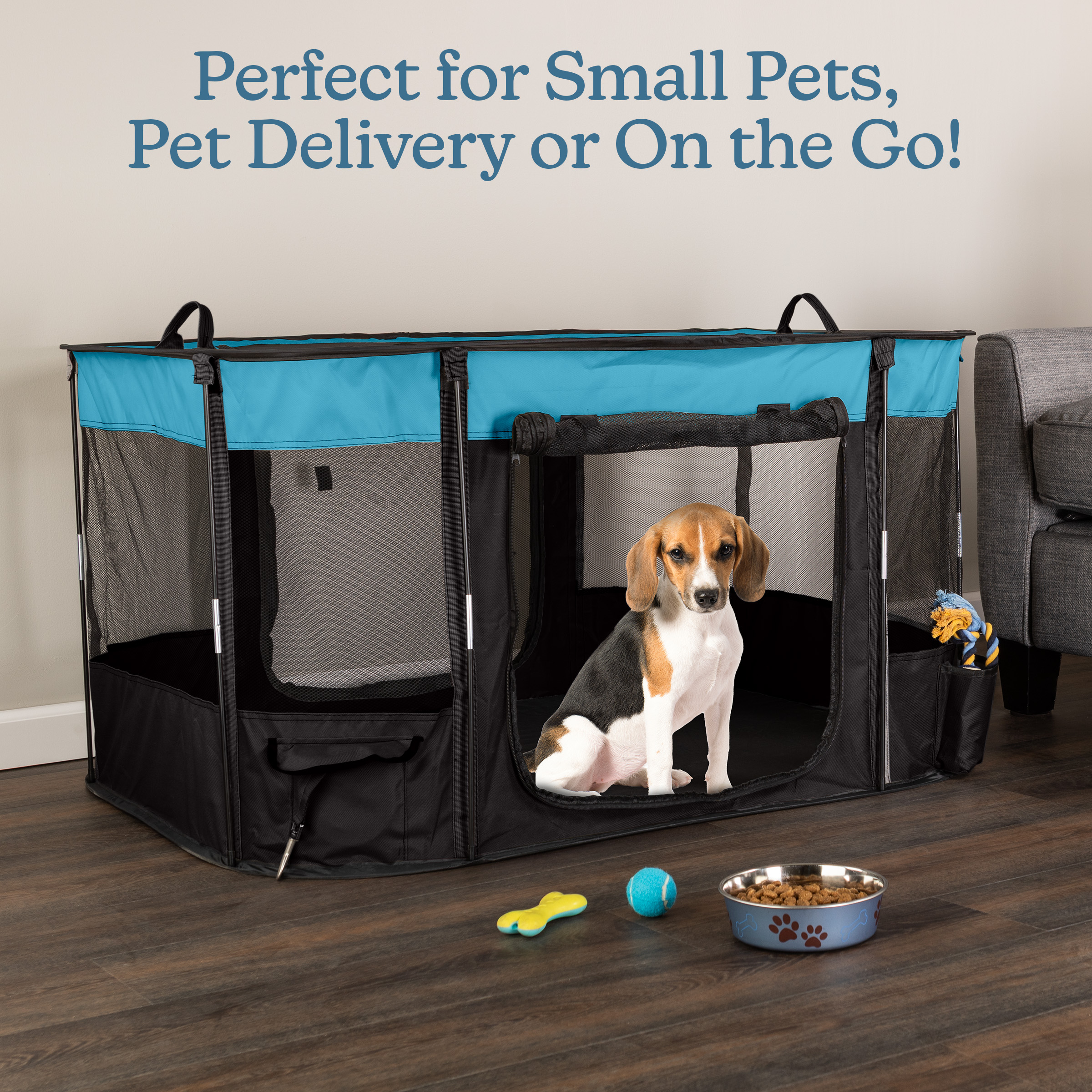PETMAKER 43x34x23in Dog Playpen with Mesh Windows and Zippered Doors (Blue)