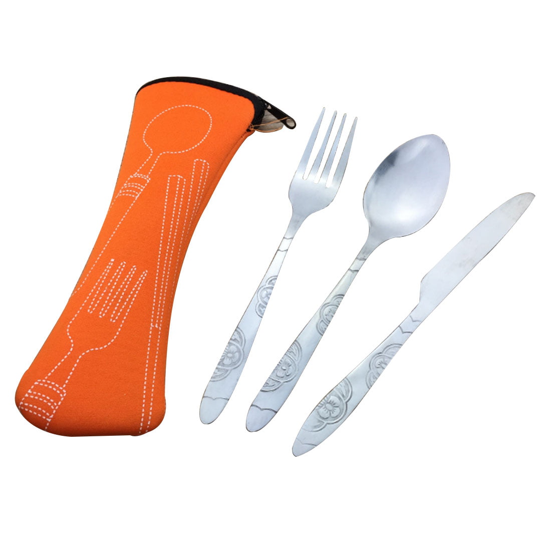 3pcs Portable Stainless Steel Tableware Dinnerware Travel Camp Cutlery With Bag