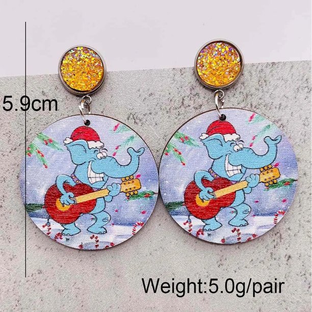 Bonitos dientes, sombrero de Navidad, pendientes de madera, coche rojo, béisbol, Rugby, sombrero de Navidad, Papá Noel, pendientes de caramelo de arcoíris, regalo de joyería