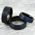thumbnail image 2 of Tungsten Carbide Rings for Men Wedding Bands for Him 8mm Brushed Black-Dual Thin Blue Line Stripes, 2 of 6