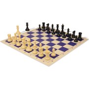 Conqueror Plastic Chess Set - Black & Camel Pieces with Rollup Board - Blue