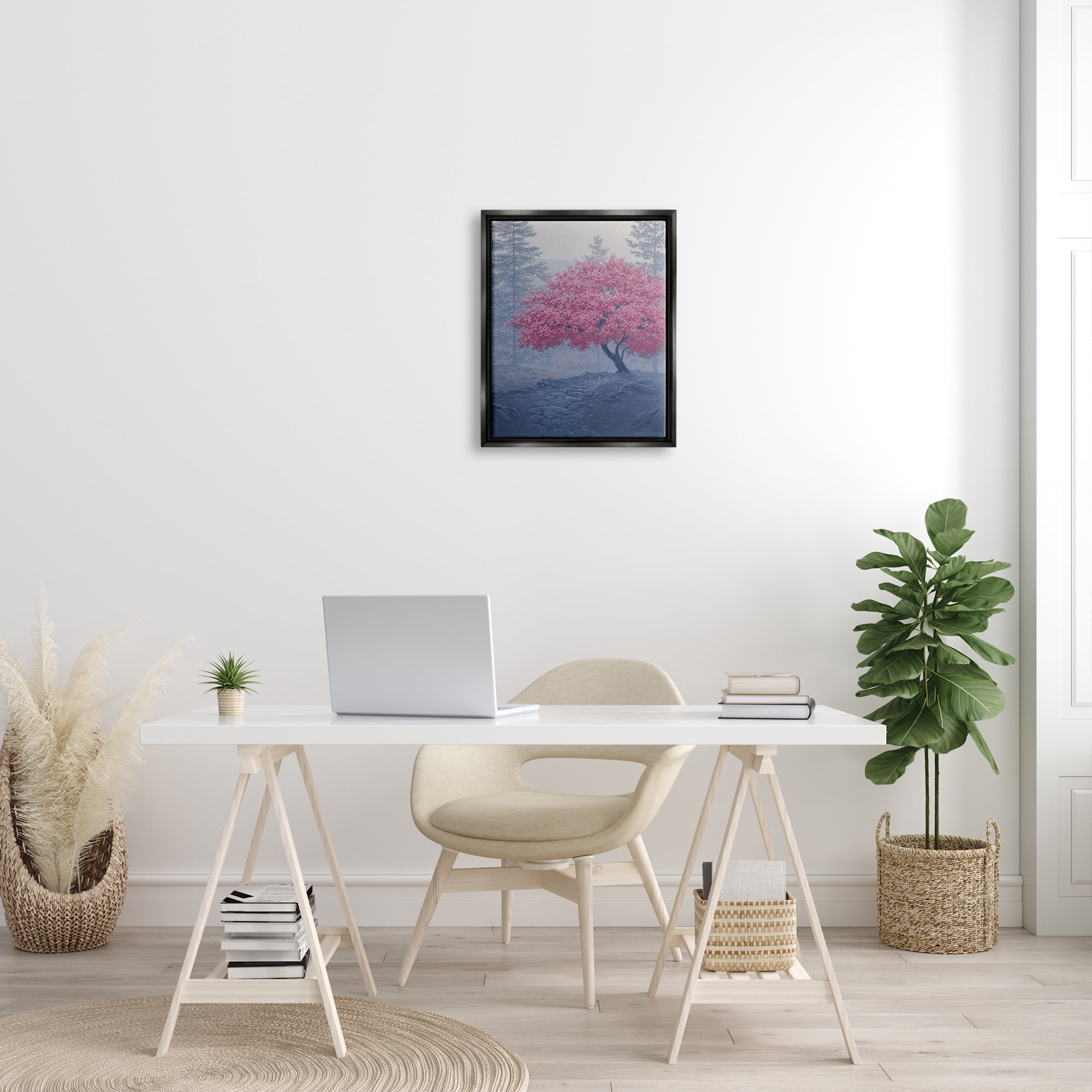 Stupell Spring Cherry Blossom Foggy Path Landscape Photography Black Floater Framed Art Print Wall Art