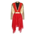 thumbnail image 3 of Alvivi Women's Long Sleeve Praise Dance Dress Tunic Metallic Gold Color Block Worship Dancewear Red M, 3 of 7