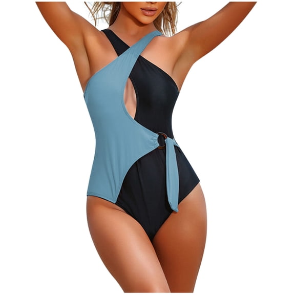 ZHYou Swimsuits for Women,Wrap Cut Out One Piece Monokini Swimsuit,Cheeky Color Block Bathing Suit,Gray,XL