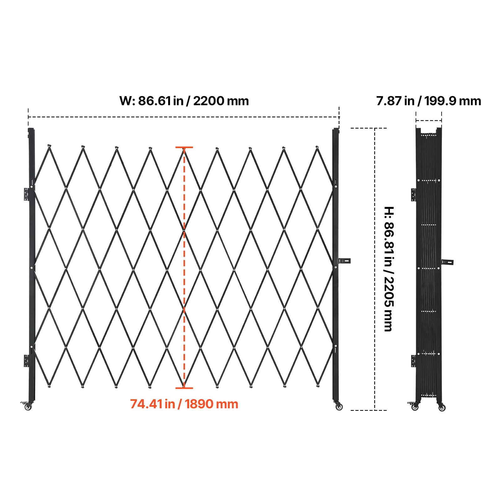 86.61"x86.81" Folding Lockable Scissor Gate, 360° Swivel Casters, Steel Retractable Barricade for Garage Warehouse Pool