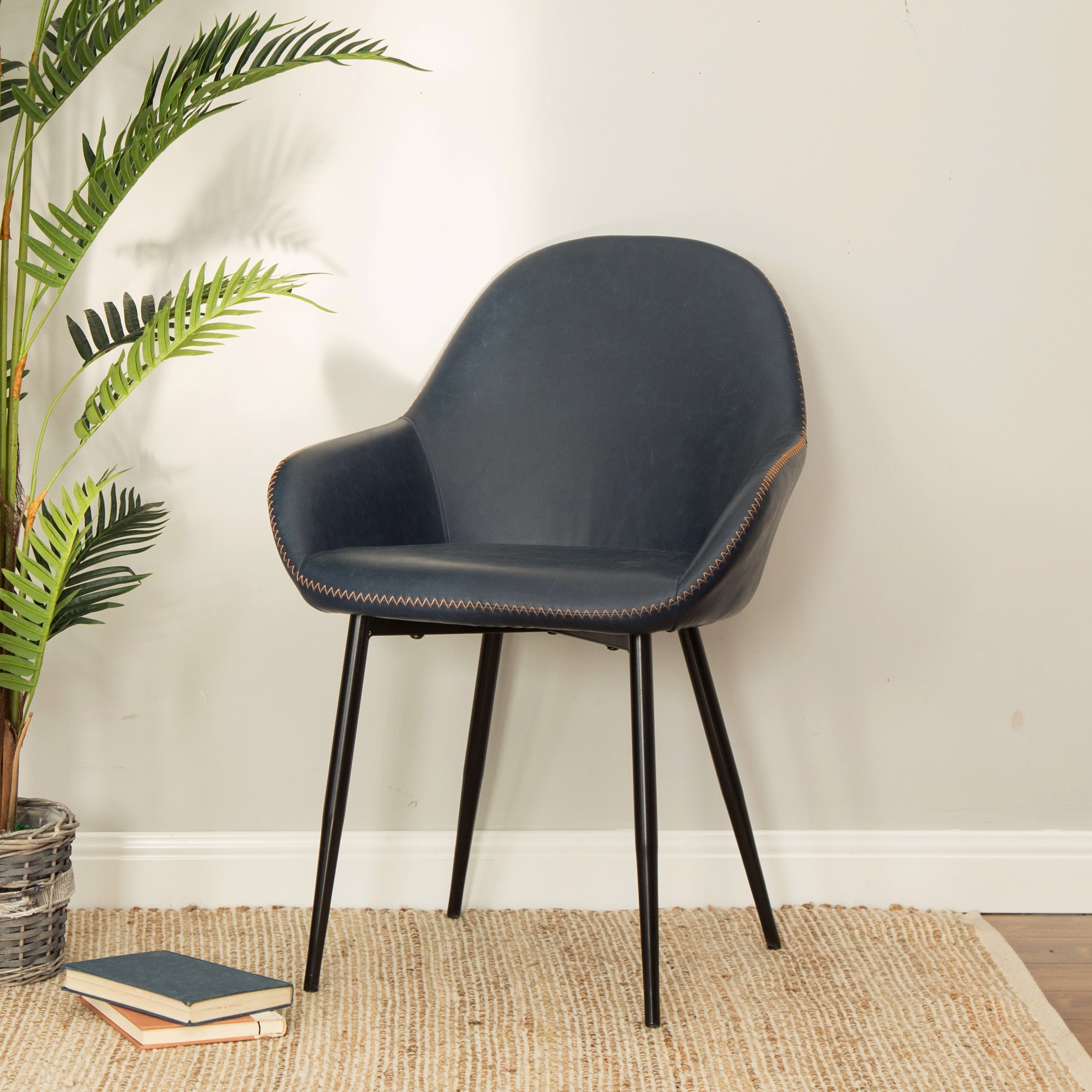 Glitzhome Modern Pu Leather Dining, Navy Blue Faux Leather Dining Chairs