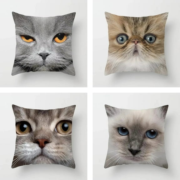 4PCS Cute Cat Pattern Print Cushion Cover Modern Polyester Pet Pillow Cover Livingroom Bedroom Decor Sofa Seats Throw Pillows 45x45cm