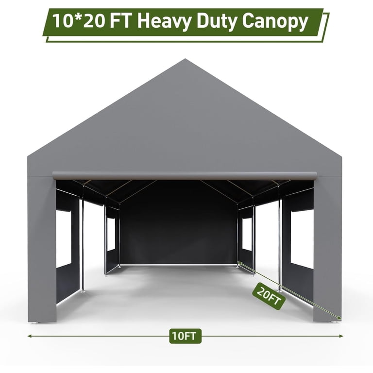 10x20FT Heavy Duty Carport - Portable Garage With Roll-Up Windows & Removable Sidewalls For Car/Truck