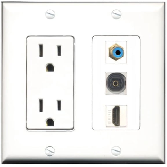 RiteAV - 15 Amp Power Outlet 1 Port HDMI 1 Port RCA Blue 1 Port Toslink Decorative Wall Plate