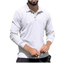 Brglopf Polo Shirts for Men Ribbed Knitted Long Sleeve Slim Fit Golf T-Shirts Casual Button Lapel Fall Solid Color Shirts