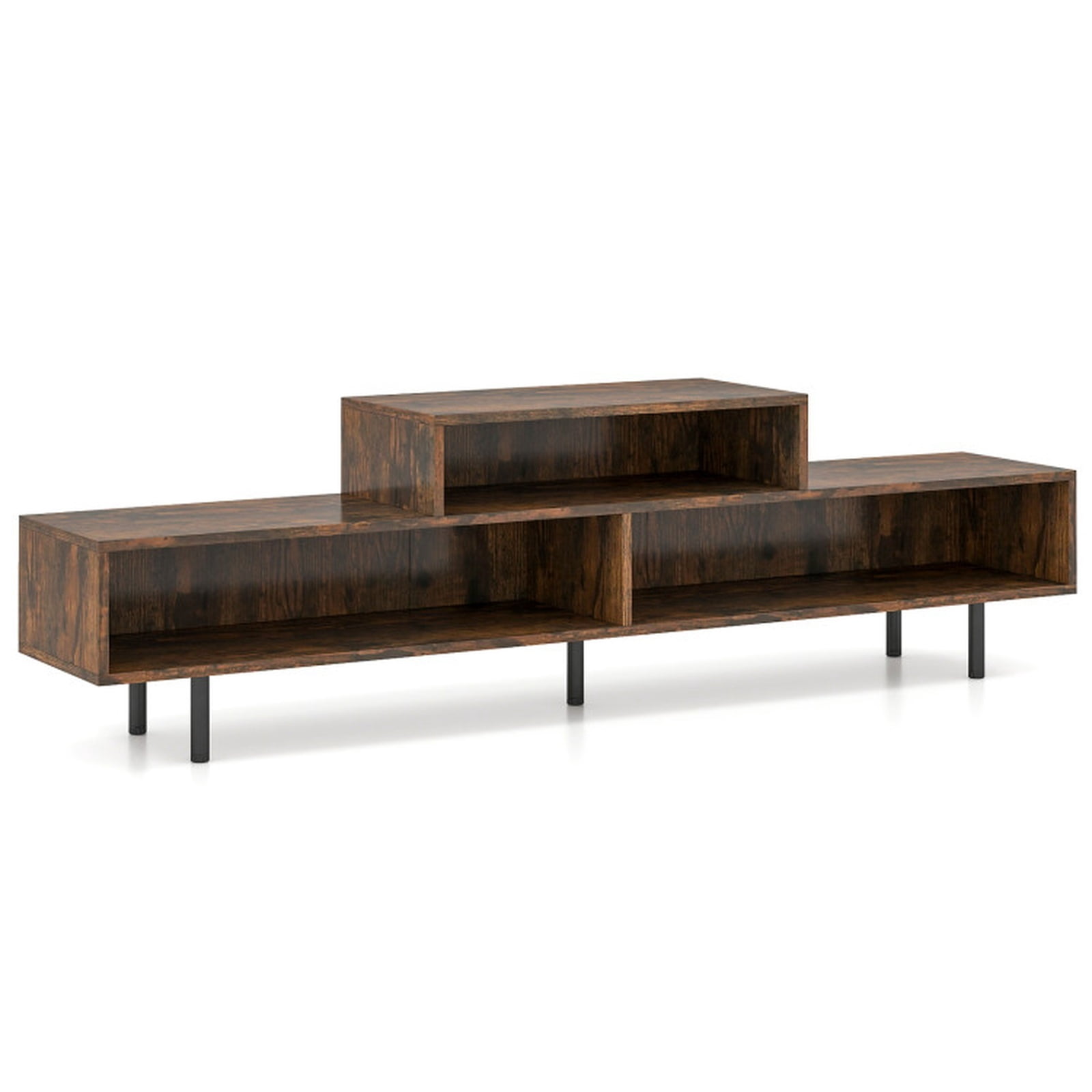 Furnibear 3 Cubby TV Stand for TVs up to 70 Inch with Open Storage Compartments for Living Room Bedroom Media Console Entertainment, Rustic Brown