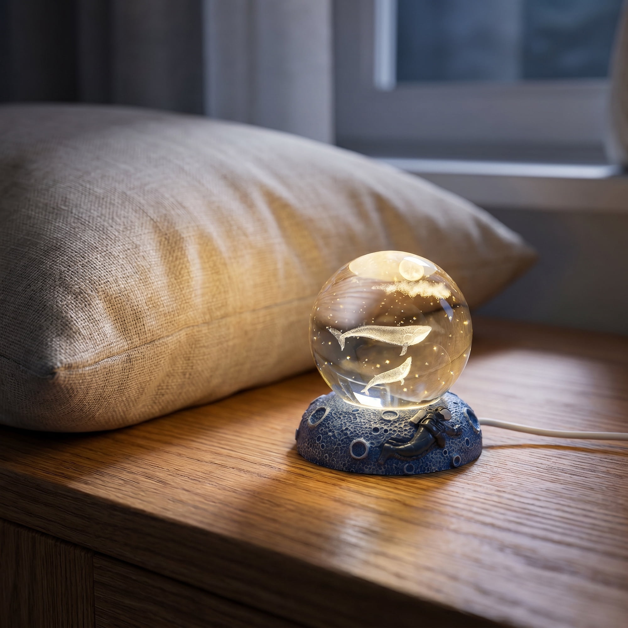 Unique Bargains Glowing Crystal Ball 3D Glass Ornament with LED Light Base Beige Style K