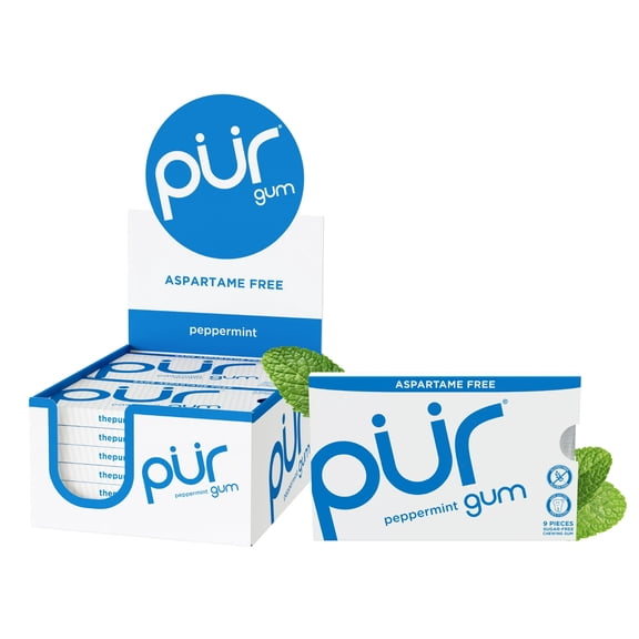 Pack of 12, Pur Peppermint Gum, 9 pc