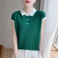 thumbnail image 3 of SPZTSX Knitted Polo Shirts for Women Color Block Short Sleeve Collared Slim Fit Casual Tops for Summer, 3 of 5