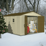DuraMax 10.5ft x 13ft Woodbridge Plus Plastic Vinyl Outdoor Shed w/ Foundation Kit & Window