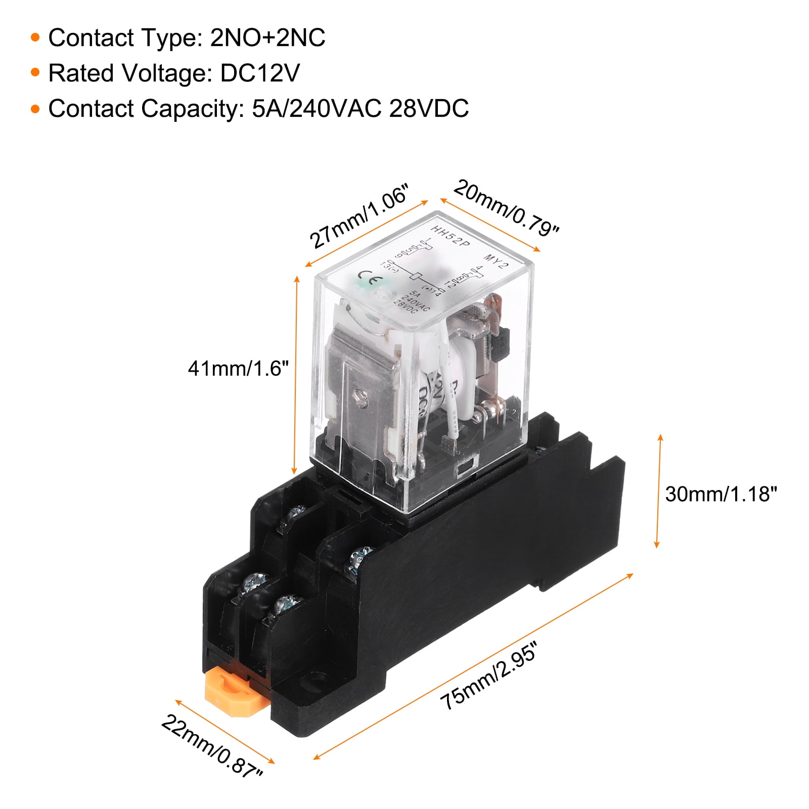 6Pcs DC 12V Electromagnetic Power Relay, 8-Pin 5A Power Coil Relay with LED Indicator and Socket Base DPDT 2NO 2NC - MY2NJ for Industrial, Home Appliances and DIN Rail System