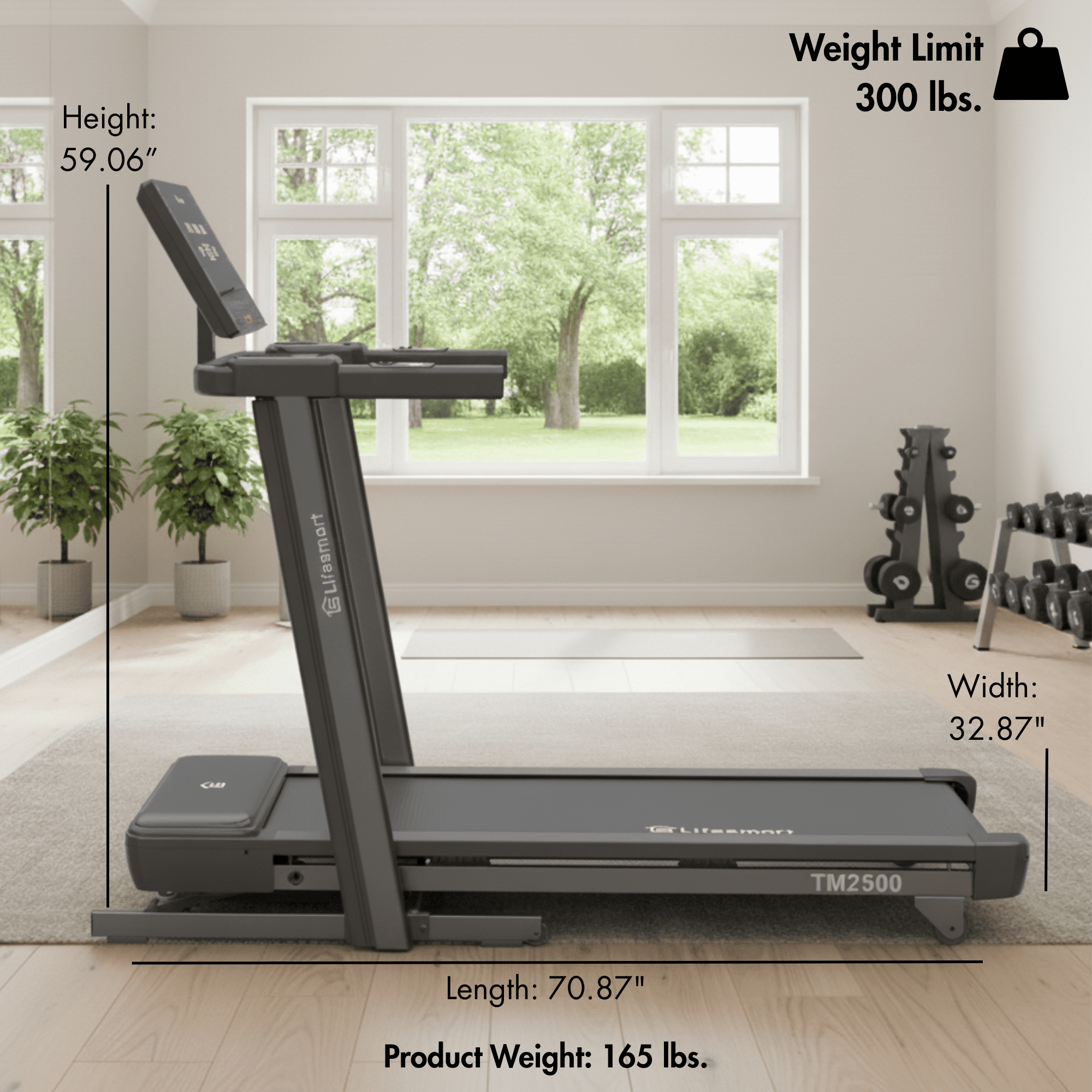 Lifesmart TM2500 PowerTouch Folding Treadmill for Home Gym with Brushless Motor Incline and Decline Compact Heavy Duty Treadmill with Bluetooth Speakers and Heart Rate Monitor