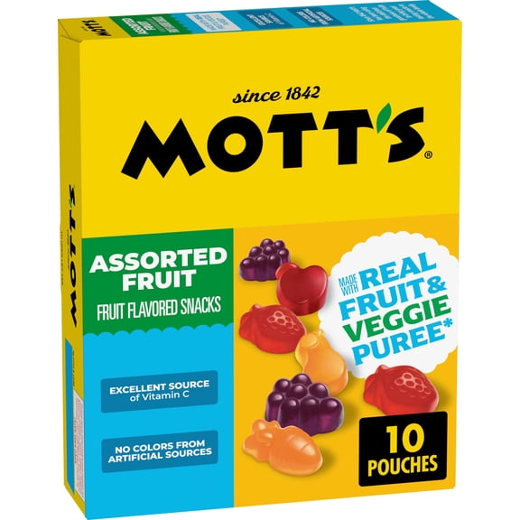 Mott's Fruit Flavored Snacks, Assorted Fruit, Gluten Free Snack, 10 Count, 8 oz