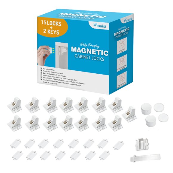 Cerraduras magnéticas para armarios Vmaisi Baby Proofing (15 cerraduras y 2 llaves)