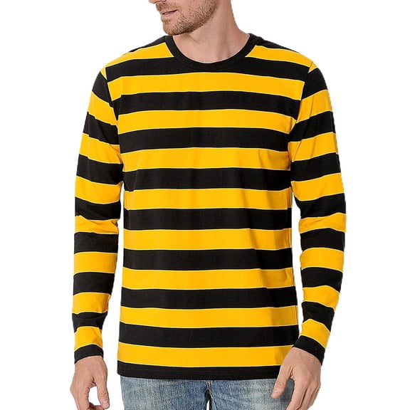Men's striped neck long-sleeved T-shirt, basic casual top