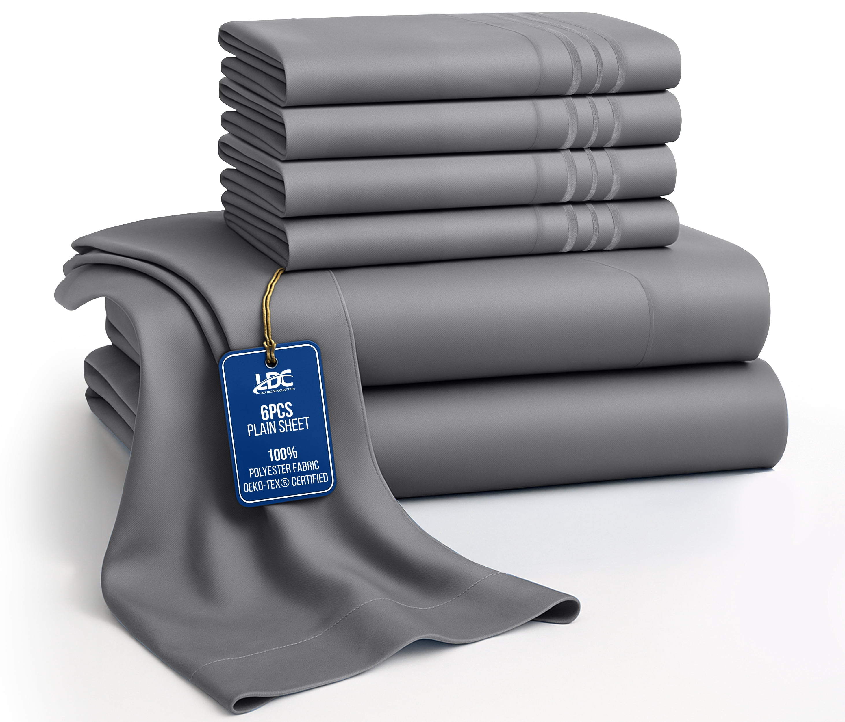 Home Collection Deals Lux Decor Queen Size Bed Sheets - 6 Piece Ultra-Soft Microfiber Sheets Set, Deep Pocket Fitted Sheet, Flat Sheet & 4 Pillowcases, Breathable Hotel Luxury, OEKO-TEX Certified, Dark Grey