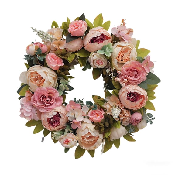 Realistic Pink Artificial Peony Wreath 17.71 Inch Full Lush Floral Wreath For Front Door Indoor Outdoor Home Decor Spring Summer Seasonal Use