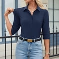 thumbnail image 4 of Womens Button Down Shirts 3/4 Sleeve Dress Blouses Business Casual Collared Tops Dark Blue L, 4 of 6
