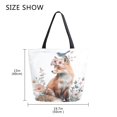 thumbnail image 5 of Open Top Canvas Tote Bag with Zipper Reusable Shopping Bag 13.5x15" Roomy Carryall Fox with A Bird, 5 of 9