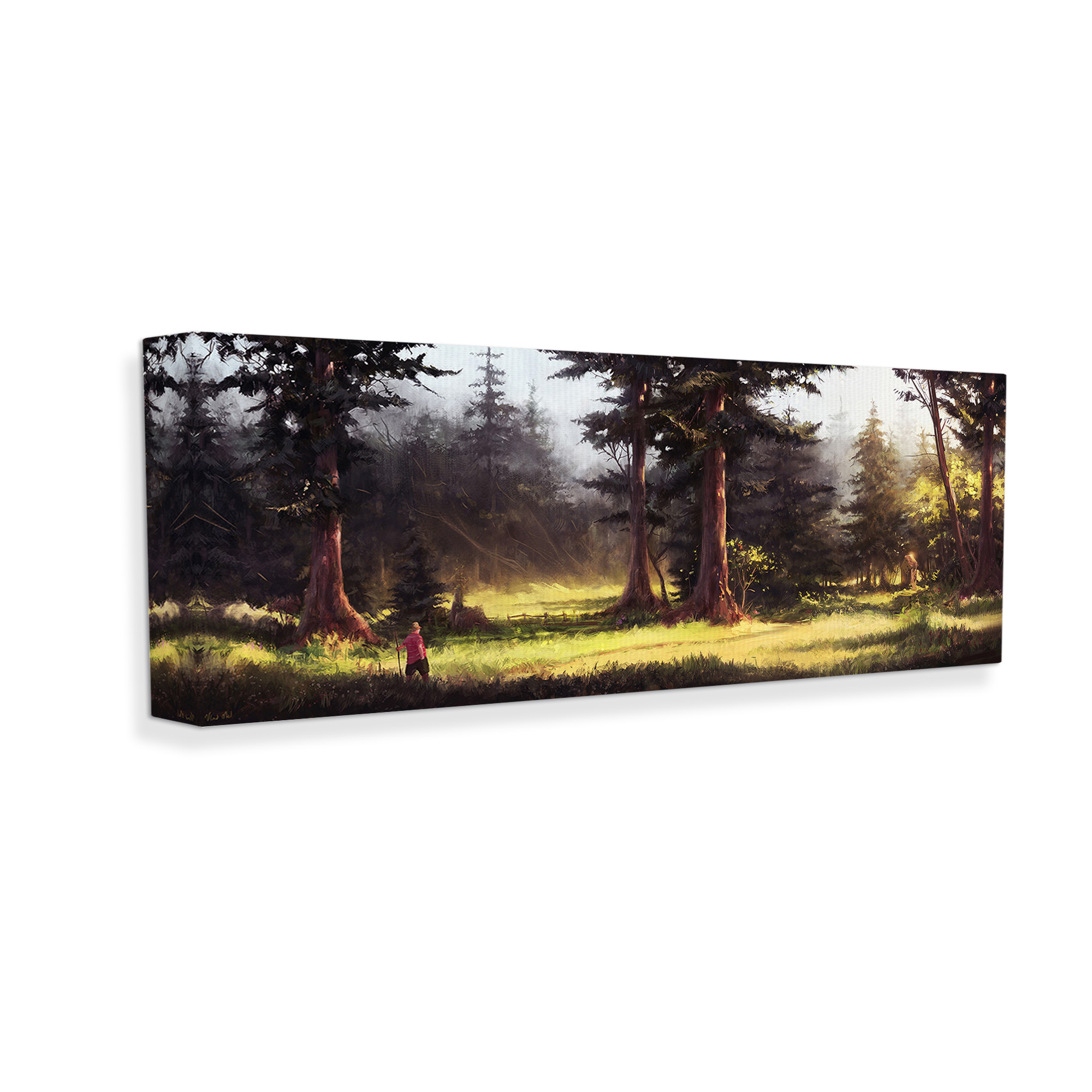 Stupell Industries Hiker in Sunlit Grove Landscape Painting Gallery Wrapped Canvas Art Print Wall Art, 48 x 20