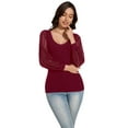 thumbnail image 5 of Ladybranch Womens Balloon Bell Long Sleeve Ribbed Shirts Slim Fitted Blouses Round Neck Cute Tshirts Top Fall Clothes Fall Clothes Tunics Teal（Large,Wine Red), 5 of 7