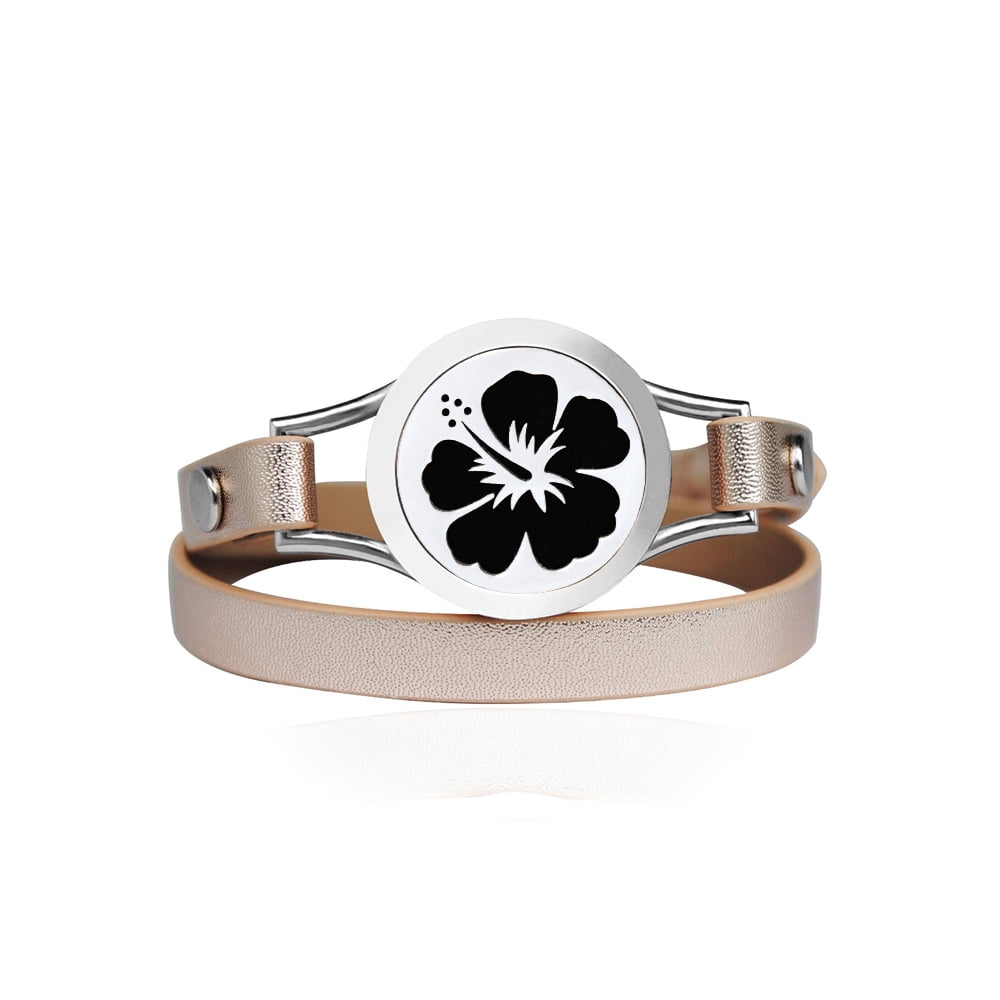 Hawaiian Flowers Essential Oil Bracelet Stainless Steel Champagne Double Strap Color Band Jewelry with Gift Box